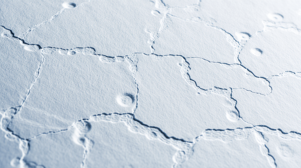 Nahaufnahme einer geprägten, vernetzten Struktur auf weißer Fläche, Symbol für Datenverbindungen und systemische Zusammenhänge.